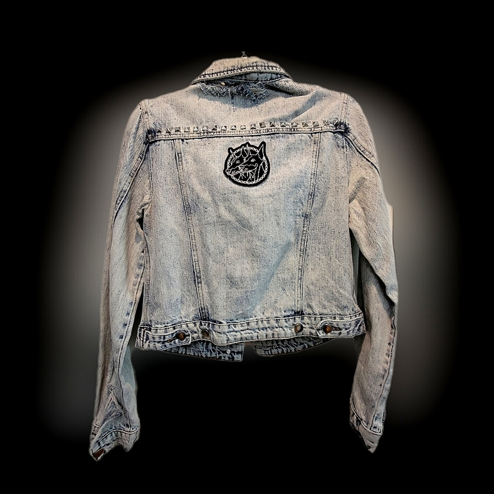 Vintage Shredded denim studded jacket